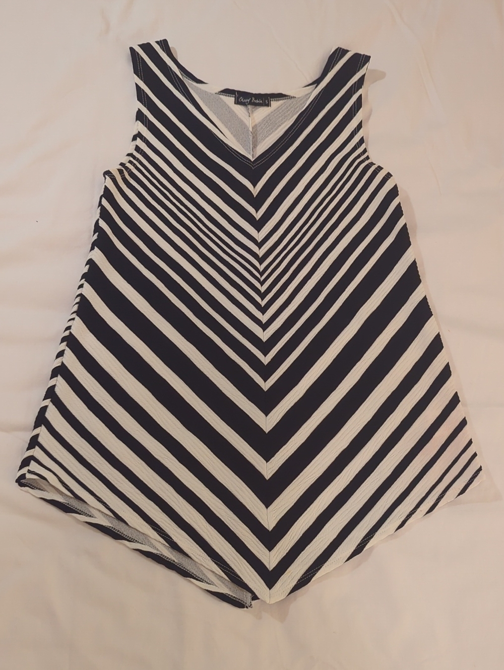 Women's Black and White Striped V-Neck Tank